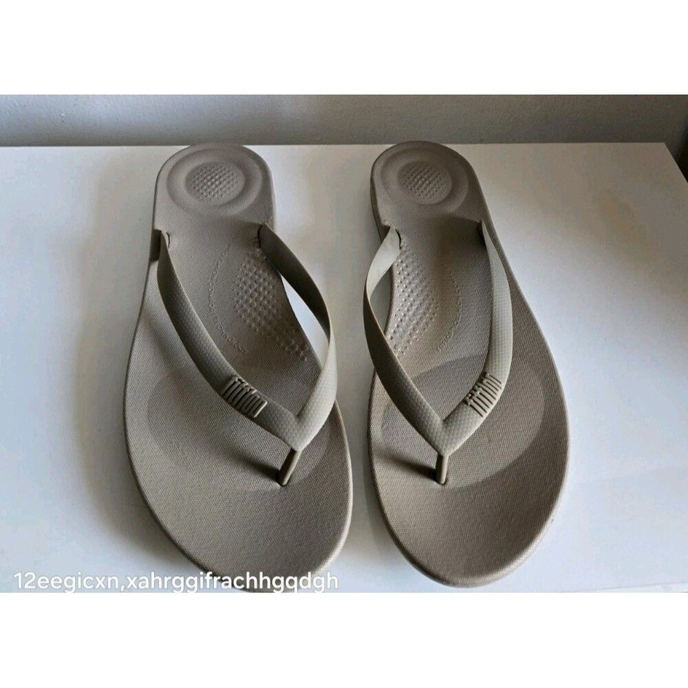 FitFlop Iqushion Mens Timberwolf Beige Ergonomic Rubber Slip On Sandal Size 12